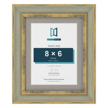 Cassis Green 10 x 8 inch picture frame with a dawn grey mount for an 8 x 6 inch photo