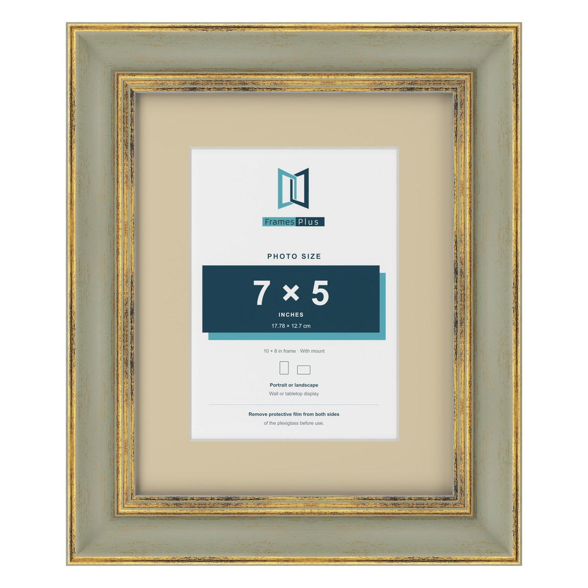 Cassis Green 10 x 8 inch picture frame with an ivory mount for a 7 x 5 inch photo