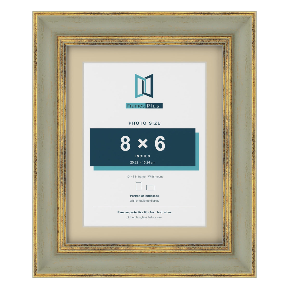 Cassis Green 10 x 8 inch picture frame with an ivory mount for an 8 x 6 inch photo