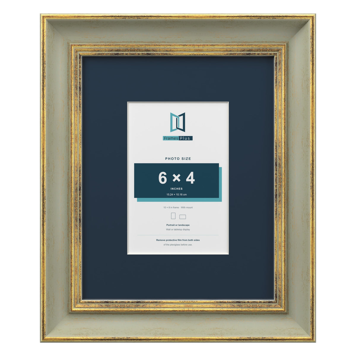 Cassis Green 10 x 8 inch picture frame with a pacific blue mount for a 6 x 4 inch photo