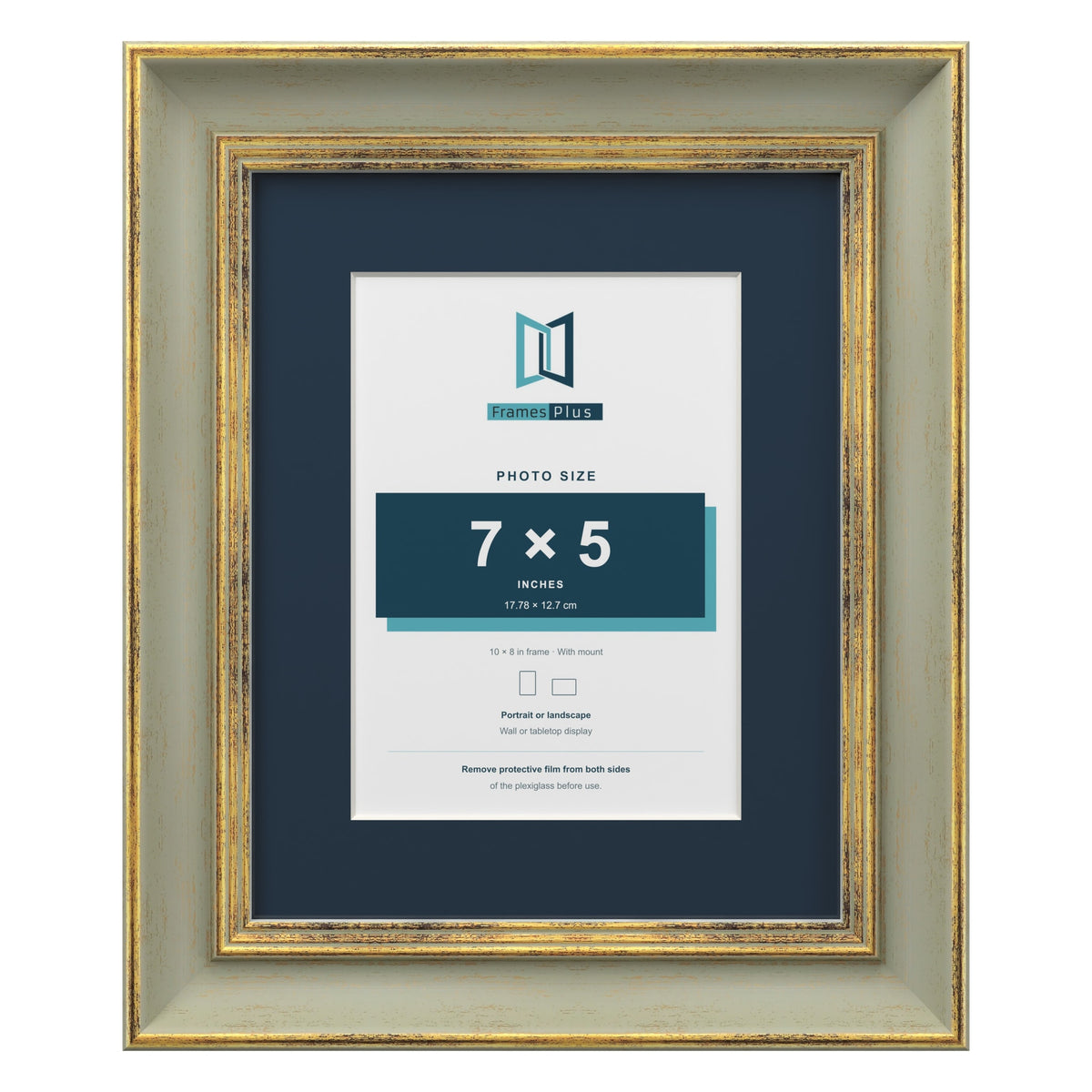 Cassis Green 10 x 8 inch picture frame with a pacific blue mount for a 7 x 5 inch photo