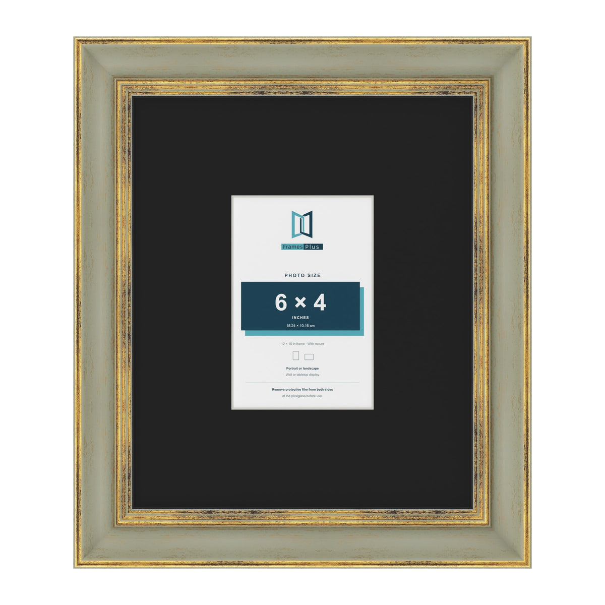 Cassis Green 12 x 10 inch picture frame with a black mount for a 6 x 4 inch photo