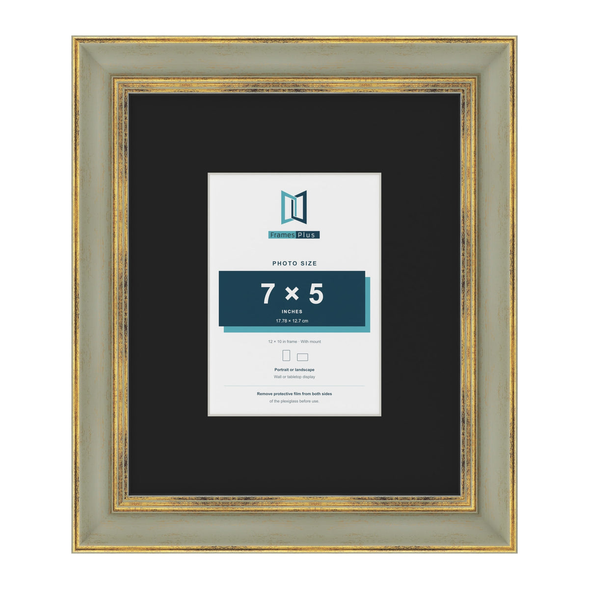 Cassis Green 12 x 10 inch picture frame with a black mount for a 7 x 5 inch photo