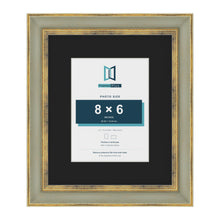 Cassis Green 12 x 10 inch picture frame with a black mount for an 8 x 6 inch photo