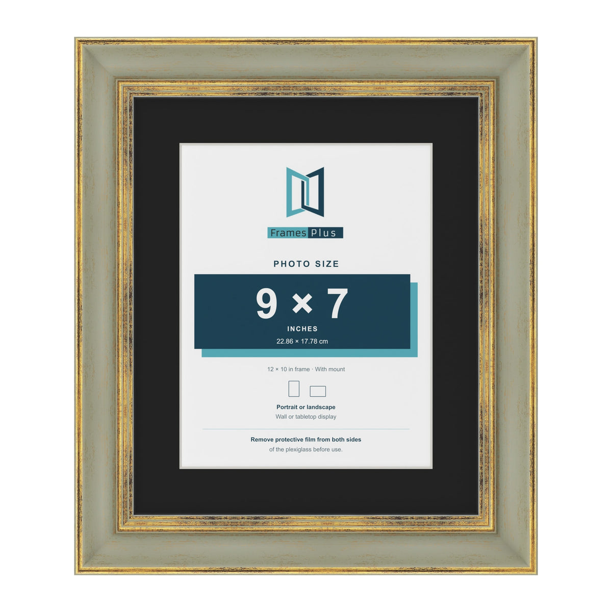 Cassis Green 12 x 10 inch picture frame with a black mount for a 9 x 7 inch photo