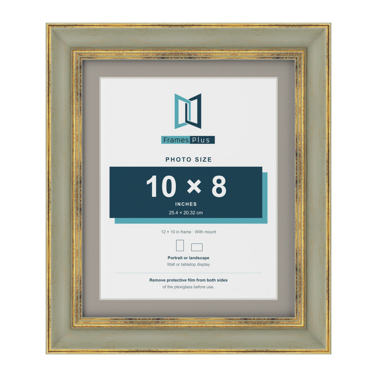 Cassis Green 12 x 10 inch picture frame with a dawn grey mount for a 10 x 8 inch photo