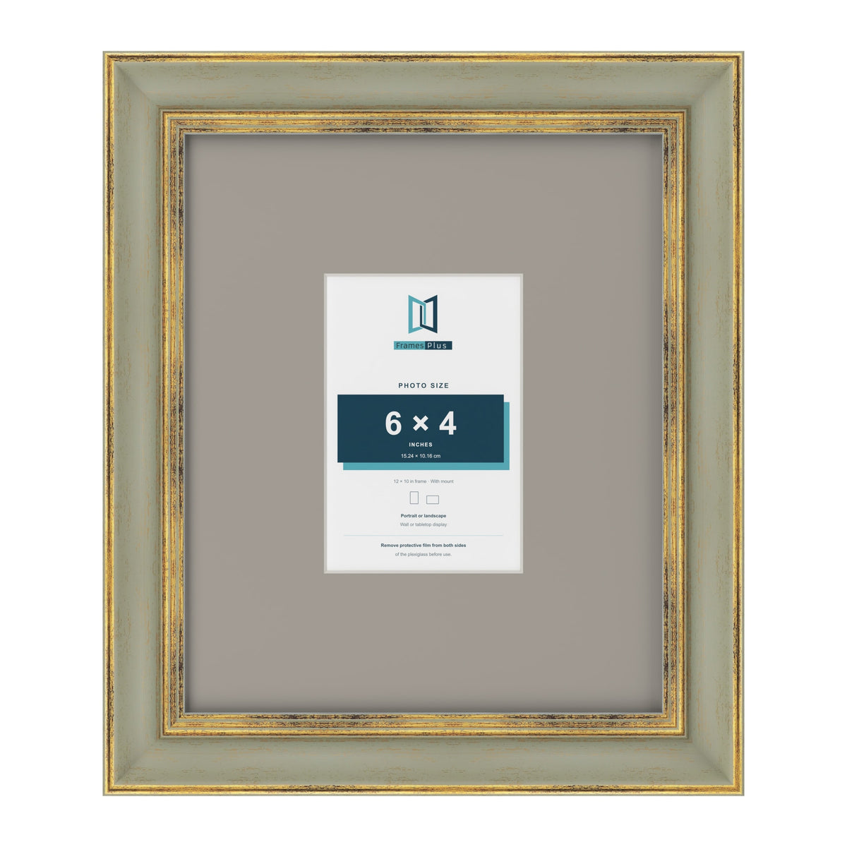 Cassis Green 12 x 10 inch picture frame with a dawn grey mount for a 6 x 4 inch photo