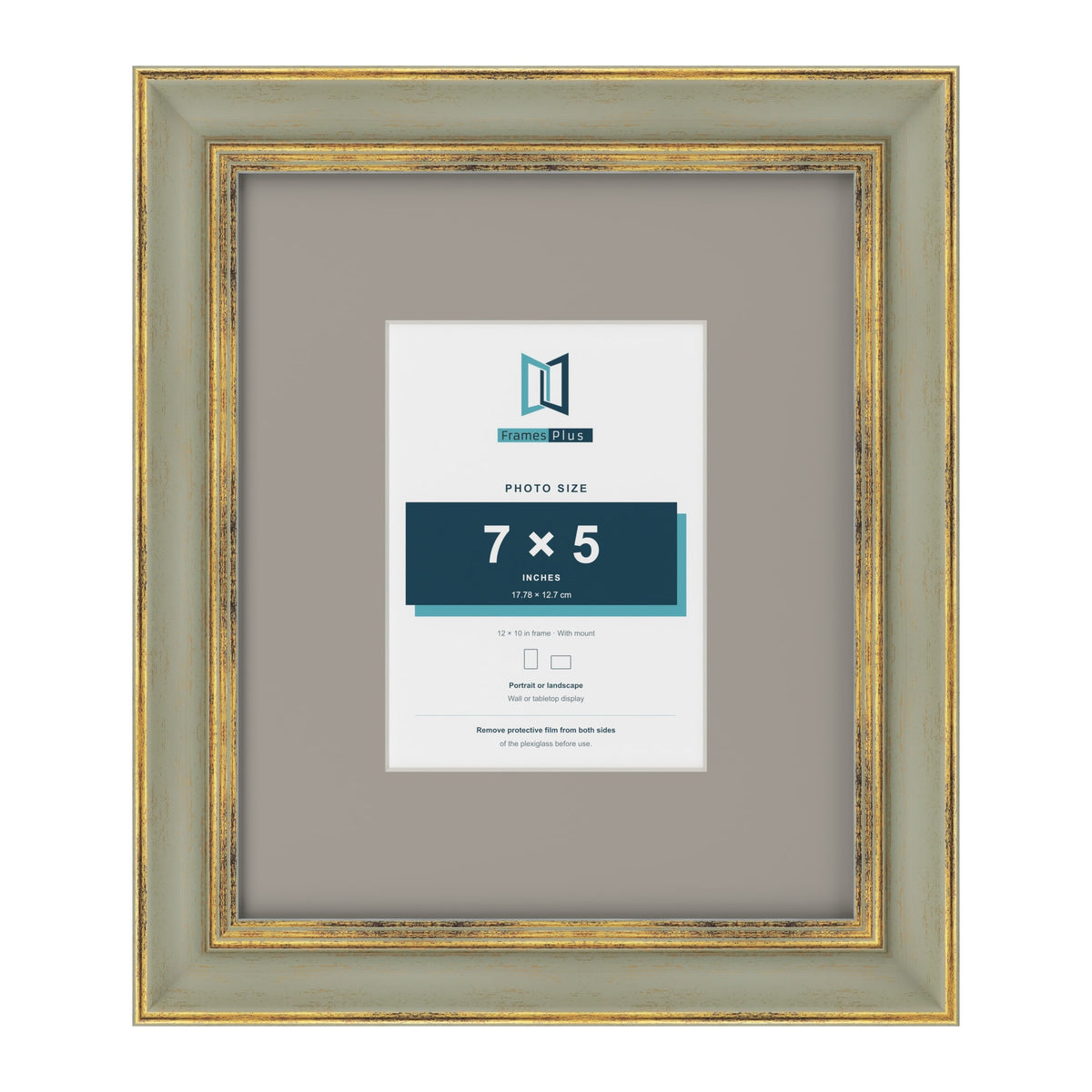 Cassis Green 12 x 10 inch picture frame with a dawn grey mount for a 7 x 5 inch photo