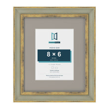 Cassis Green 12 x 10 inch picture frame with a dawn grey mount for an 8 x 6 inch photo