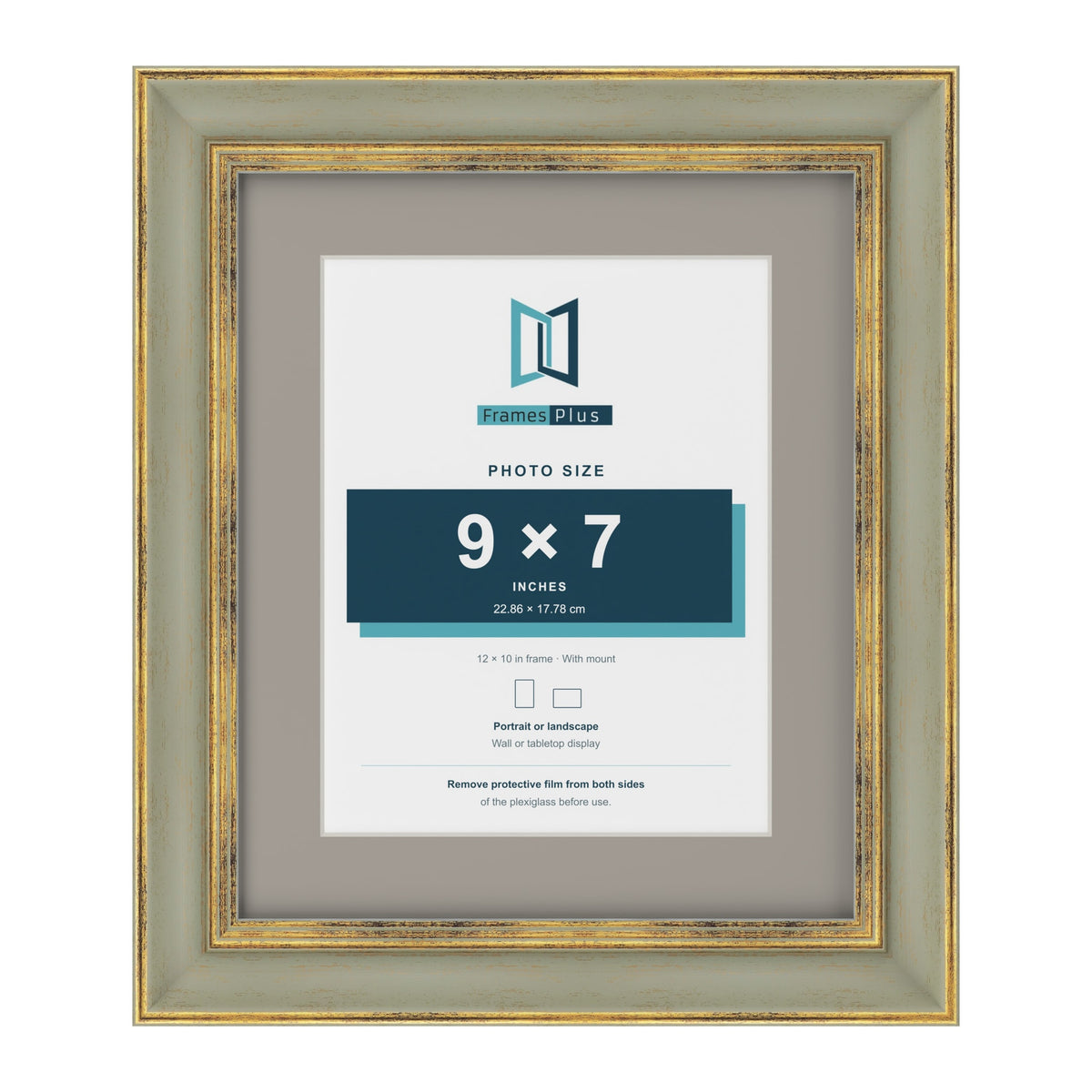 Cassis Green 12 x 10 inch picture frame with a dawn grey mount for a 9 x 7 inch photo
