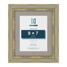Cassis Green 12 x 10 inch picture frame with a dawn grey mount for a 9 x 7 inch photo