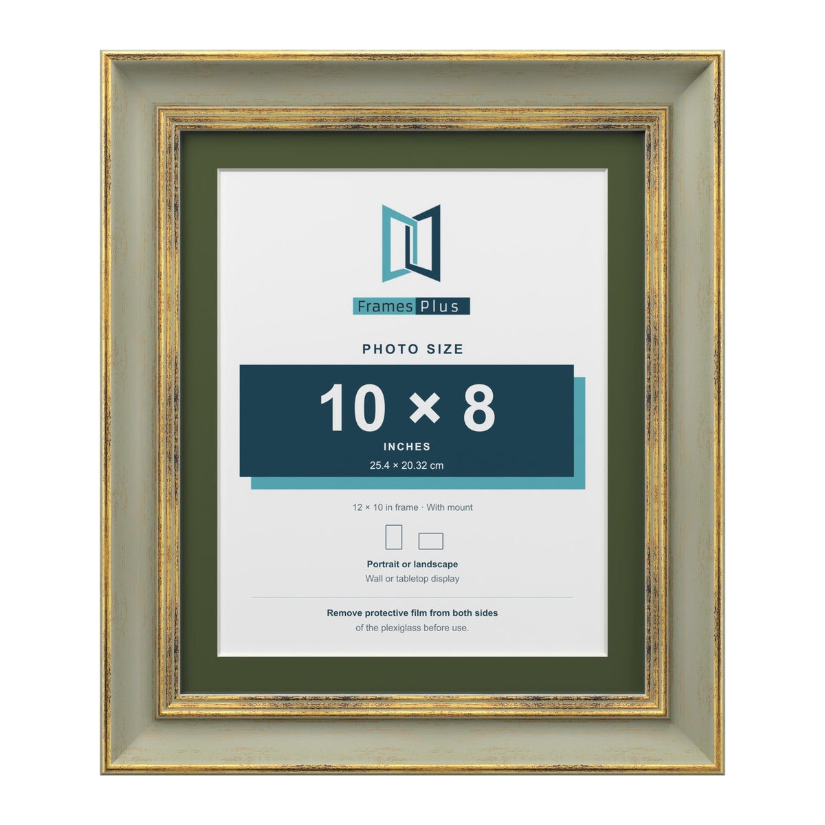 Cassis Green 12 x 10 inch picture frame with a green mount for a 10 x 8 inch photo