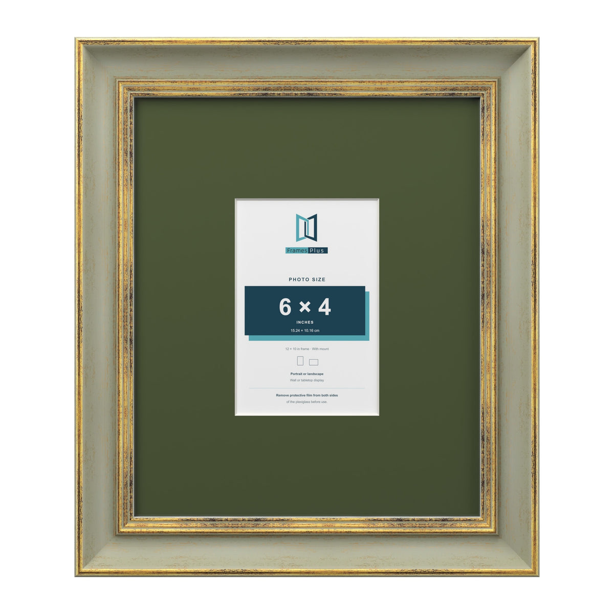 Cassis Green 12 x 10 inch picture frame with a green mount for a 6 x 4 inch photo