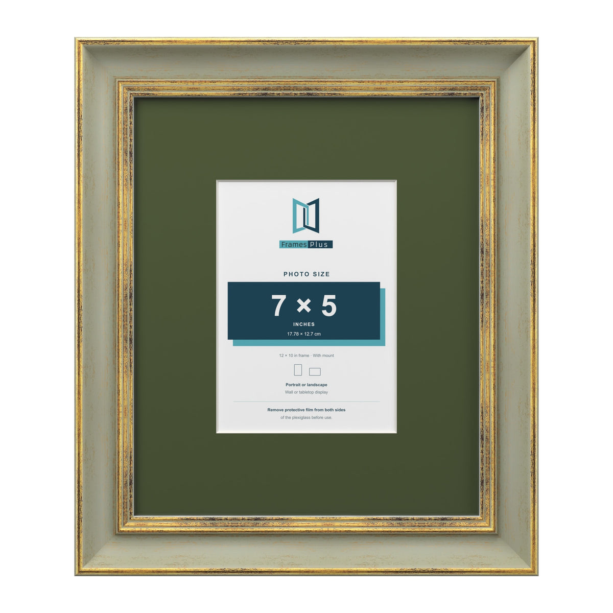 Cassis Green 12 x 10 inch picture frame with a green mount for a 7 x 5 inch photo