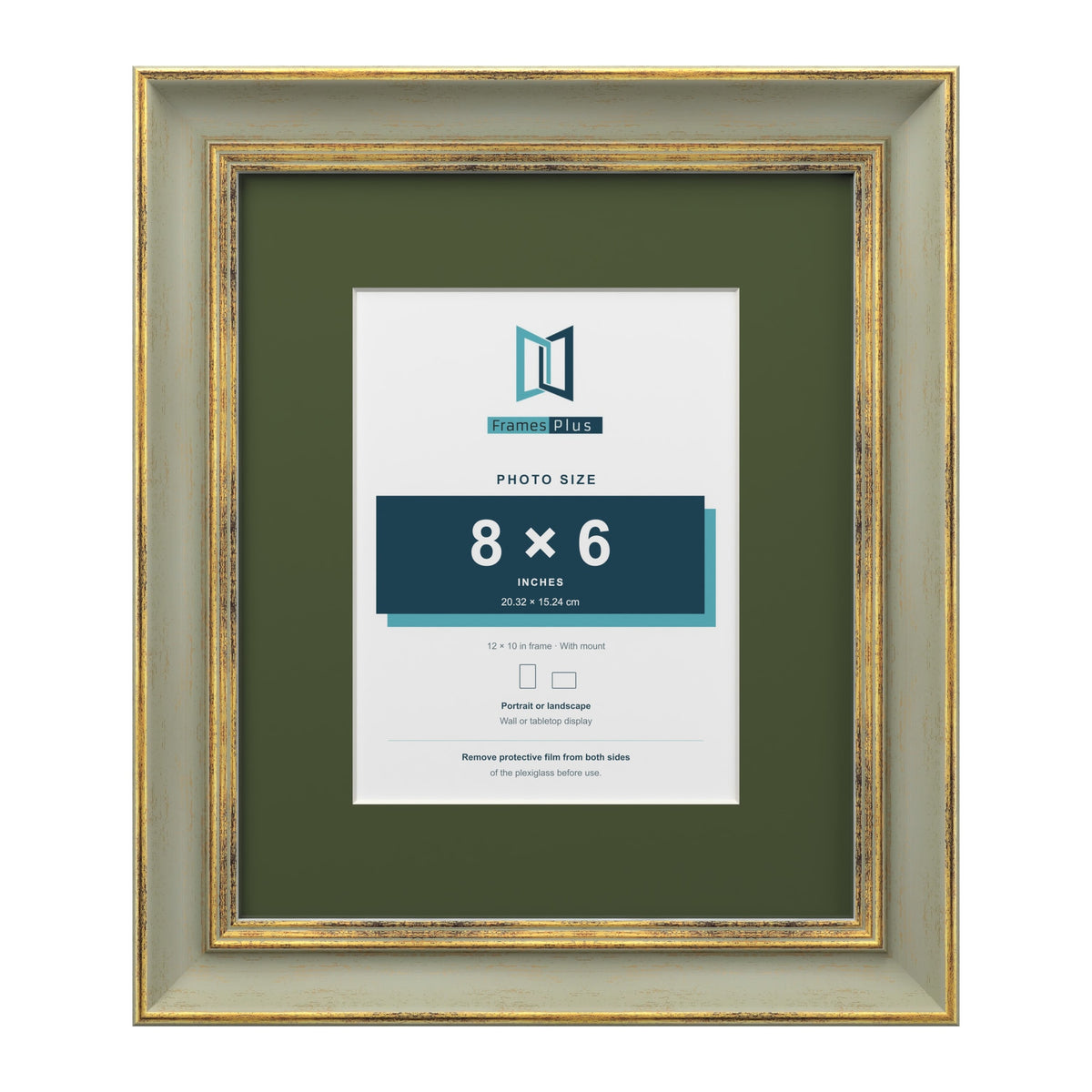 Cassis Green 12 x 10 inch picture frame with a green mount for an 8 x 6 inch photo