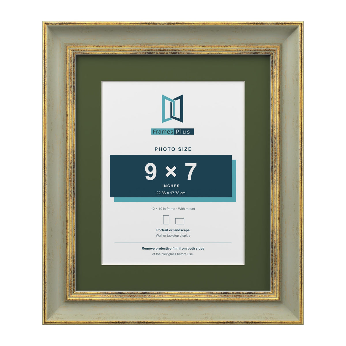 Cassis Green 12 x 10 inch picture frame with a green mount for a 9 x 7 inch photo