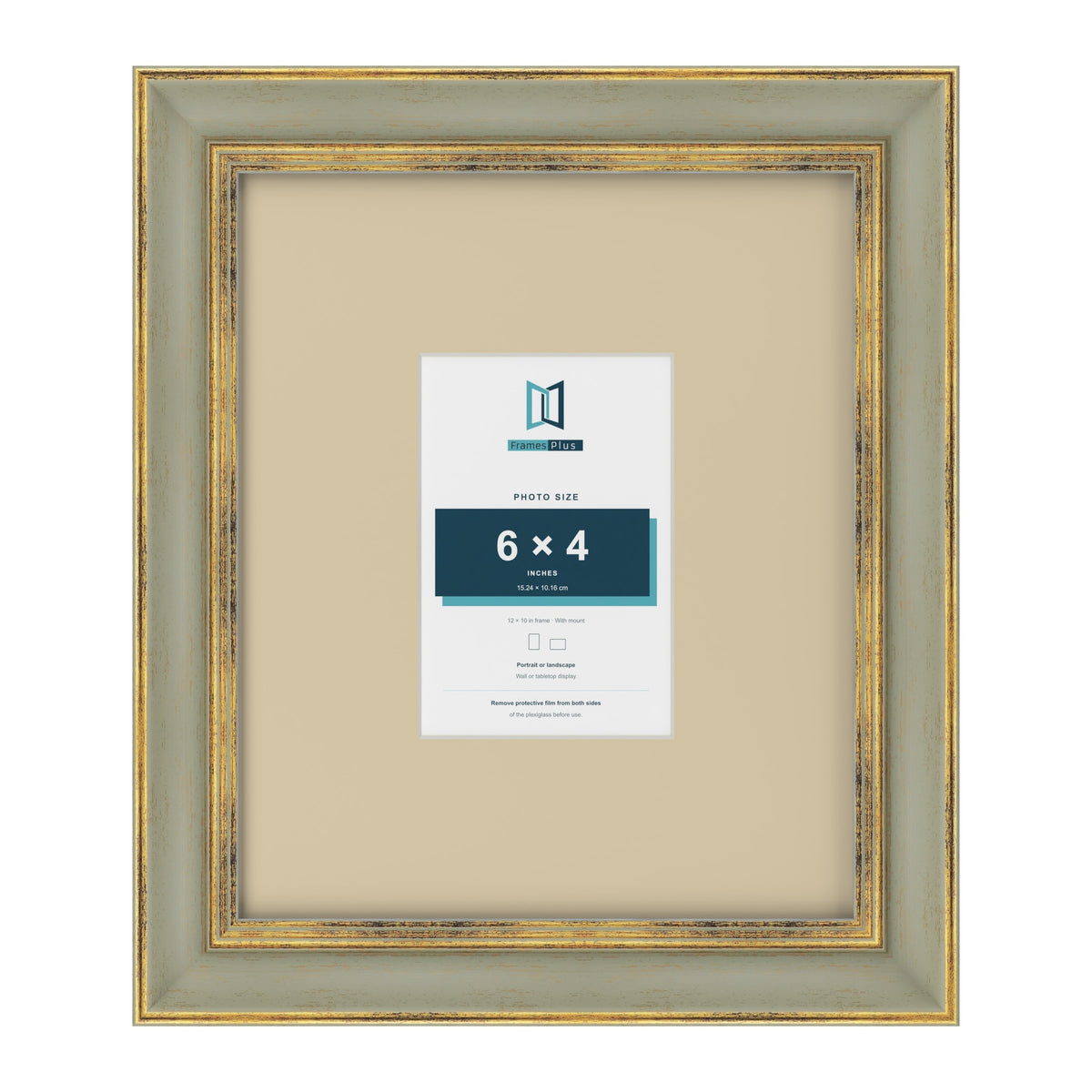 Cassis Green 12 x 10 inch picture frame with an ivory mount for a 6 x 4 inch photo