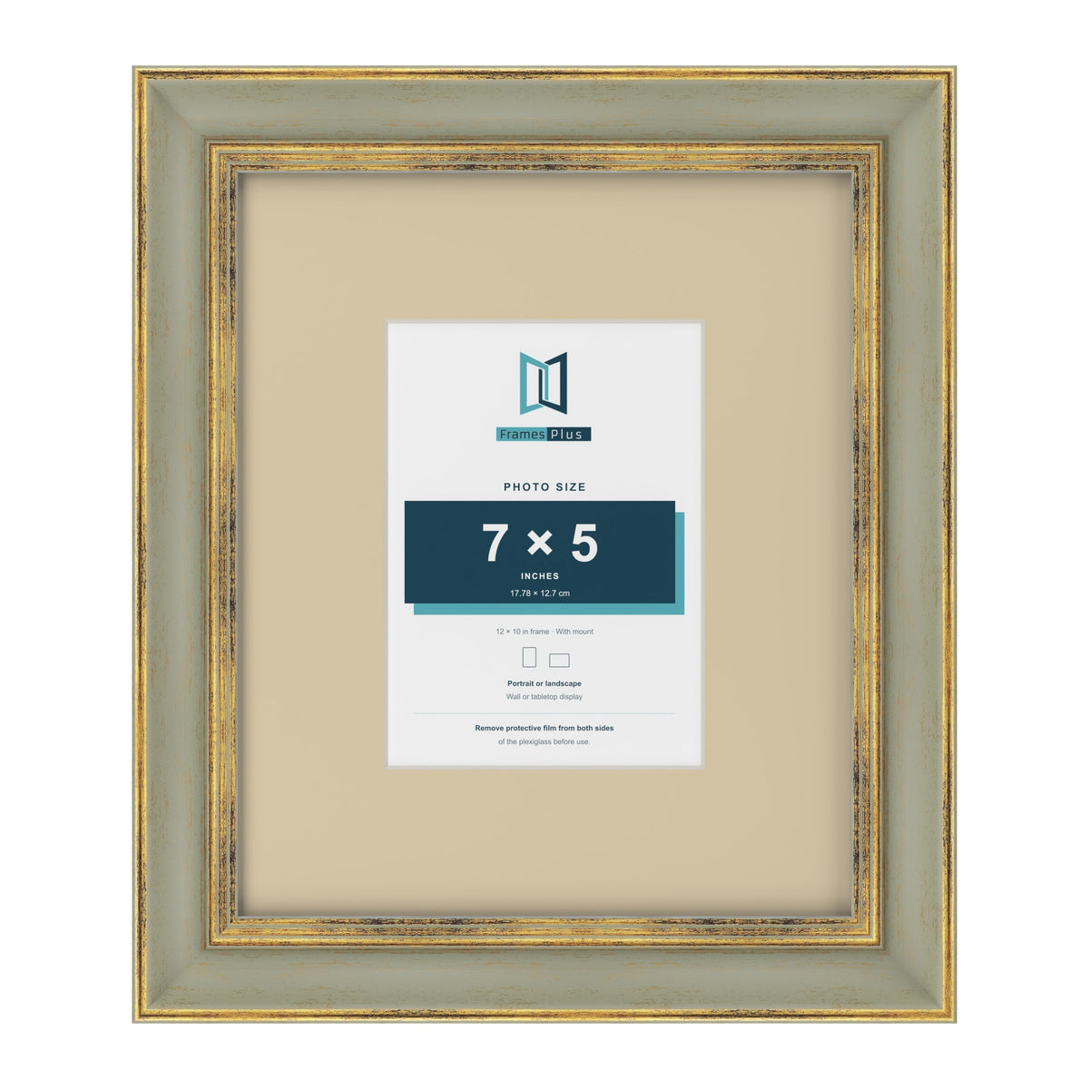 Cassis Green 12 x 10 inch picture frame with an ivory mount for a 7 x 5 inch photo