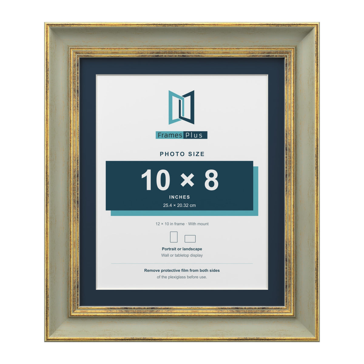 Cassis Green 12 x 10 inch picture frame with a pacific blue mount for a 10 x 8 inch photo