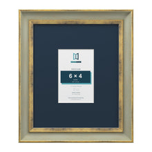 Cassis Green 12 x 10 inch picture frame with a pacific blue mount for a 6 x 4 inch photo