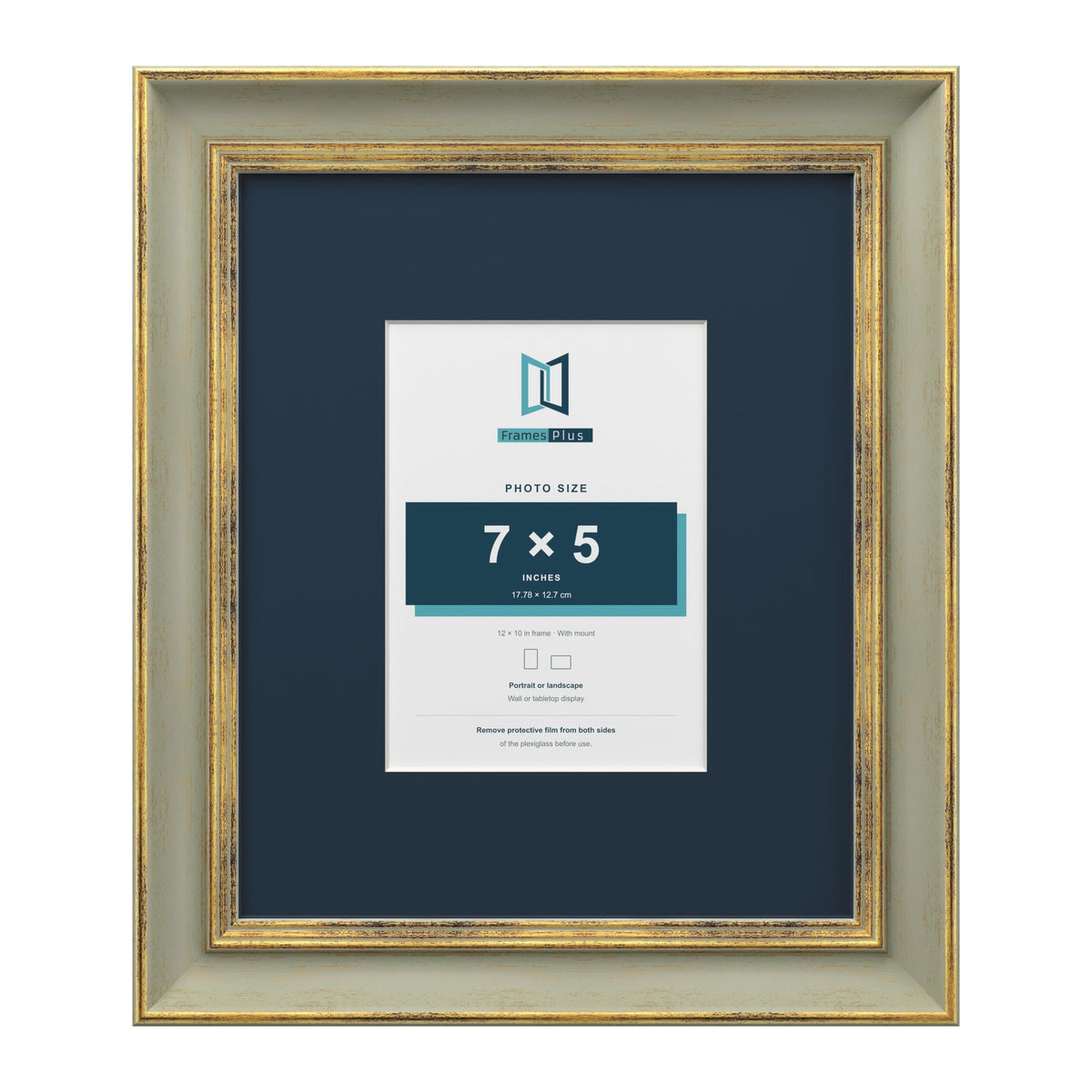 Cassis Green 12 x 10 inch picture frame with a pacific blue mount for a 7 x 5 inch photo