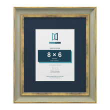 Cassis Green 12 x 10 inch picture frame with a pacific blue mount for an 8 x 6 inch photo