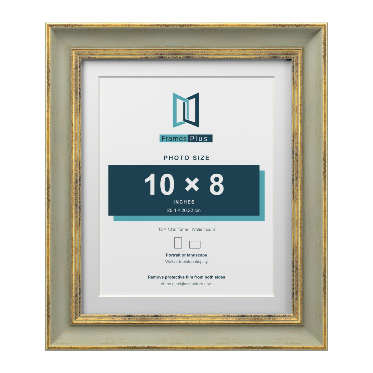 Cassis Green 12 x 10 inch picture frame with a white mount for a 10 x 8 inch photo