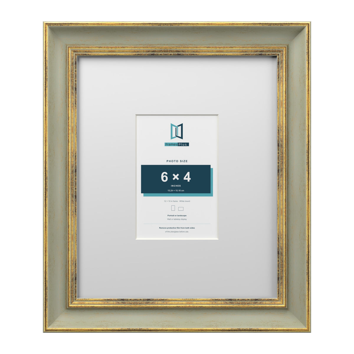 Cassis Green 12 x 10 inch picture frame with a white mount for a 6 x 4 inch photo