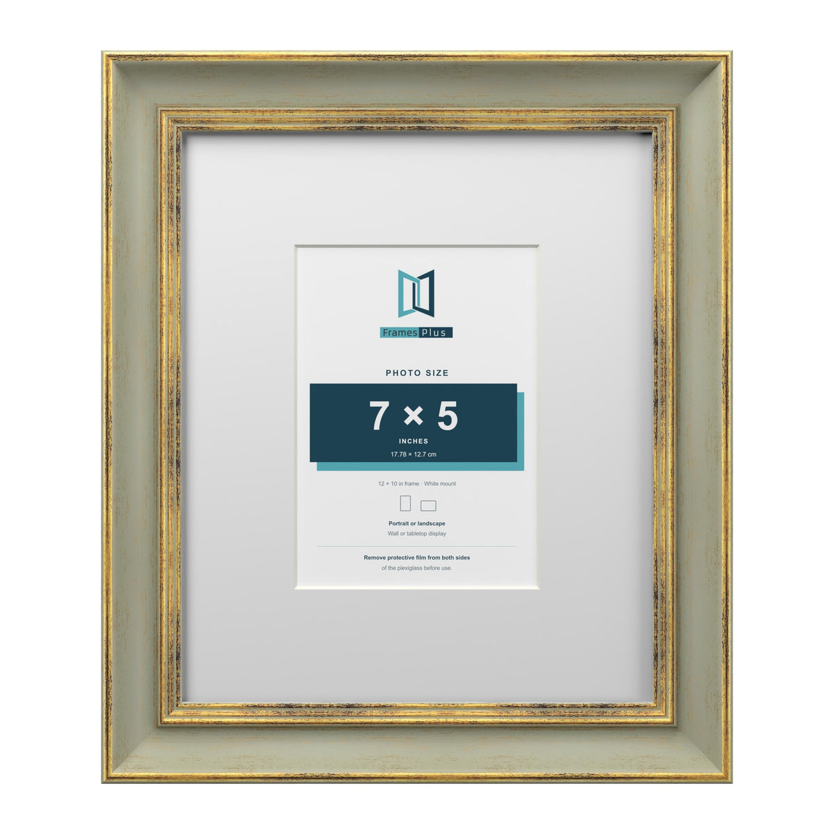 Cassis Green 12 x 10 inch picture frame with a white mount for a 7 x 5 inch photo
