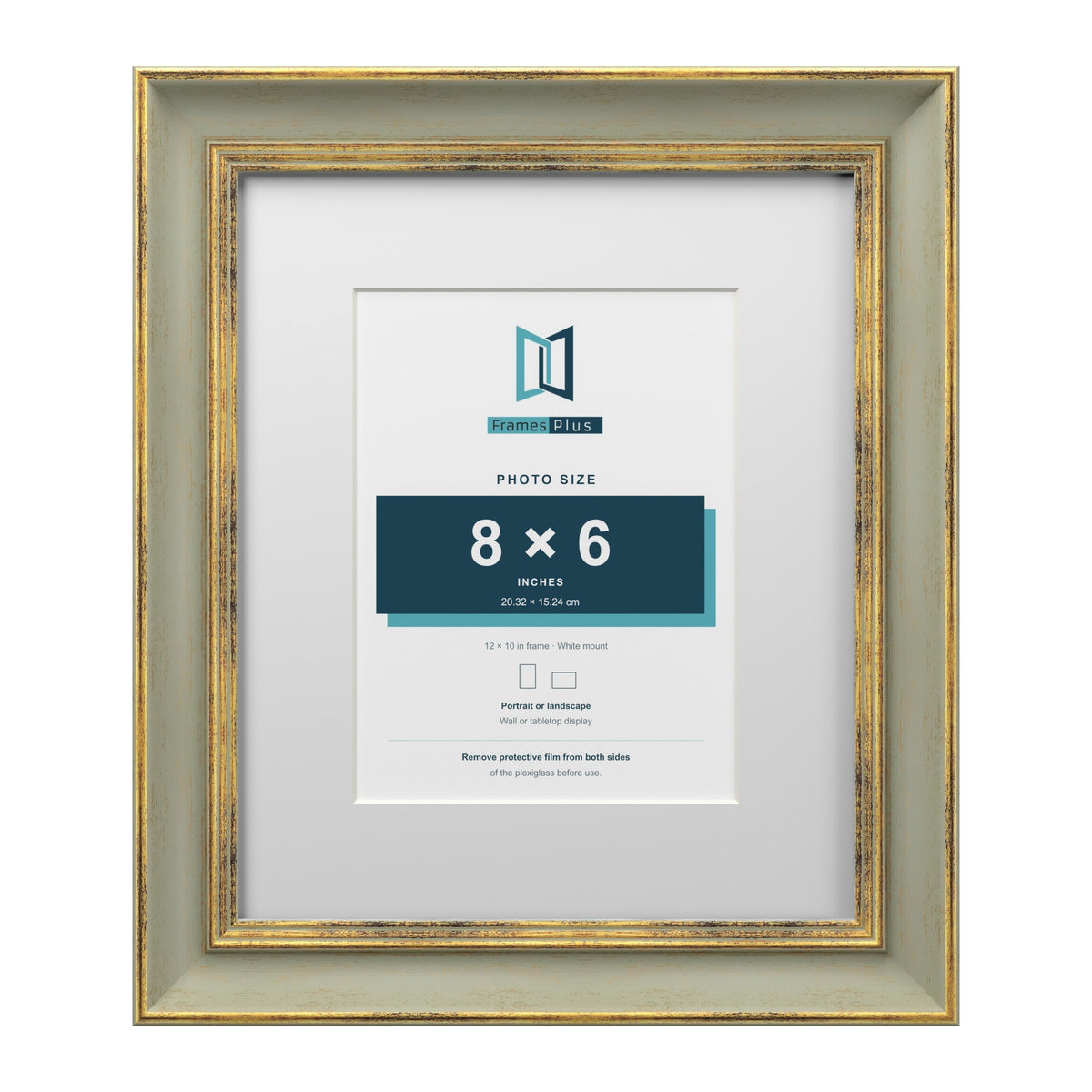 Cassis Green 12 x 10 inch picture frame with a white mount for an 8 x 6 inch photo