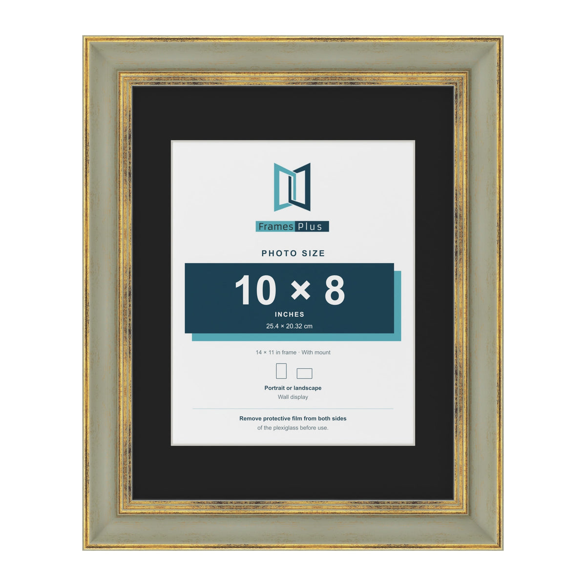 Cassis Green 14 x 11 inch picture frame with a black mount for a 10 x 8 inch photo