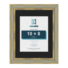 Cassis Green 14 x 11 inch picture frame with a black mount for a 10 x 8 inch photo