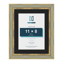 Cassis Green 14 x 11 inch picture frame with a black mount for an 11 x 8 inch photo