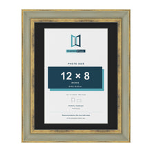 Cassis Green 14 x 11 inch picture frame with a black mount for a 12 x 8 inch photo