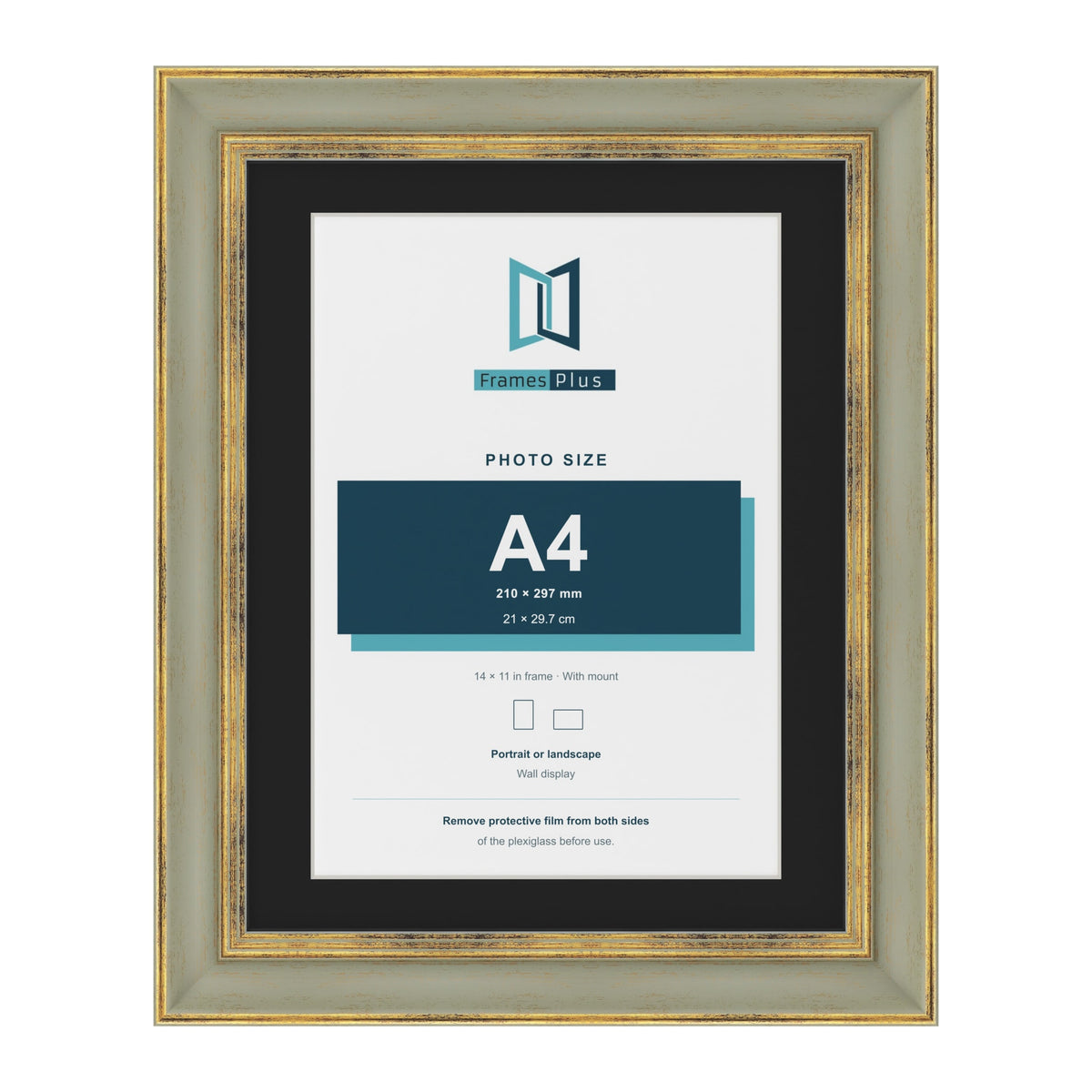 Cassis Green 14 x 11 inch picture frame with a black mount for an A4 photo