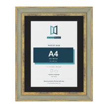 Cassis Green 14 x 11 inch picture frame with a black mount for an A4 photo