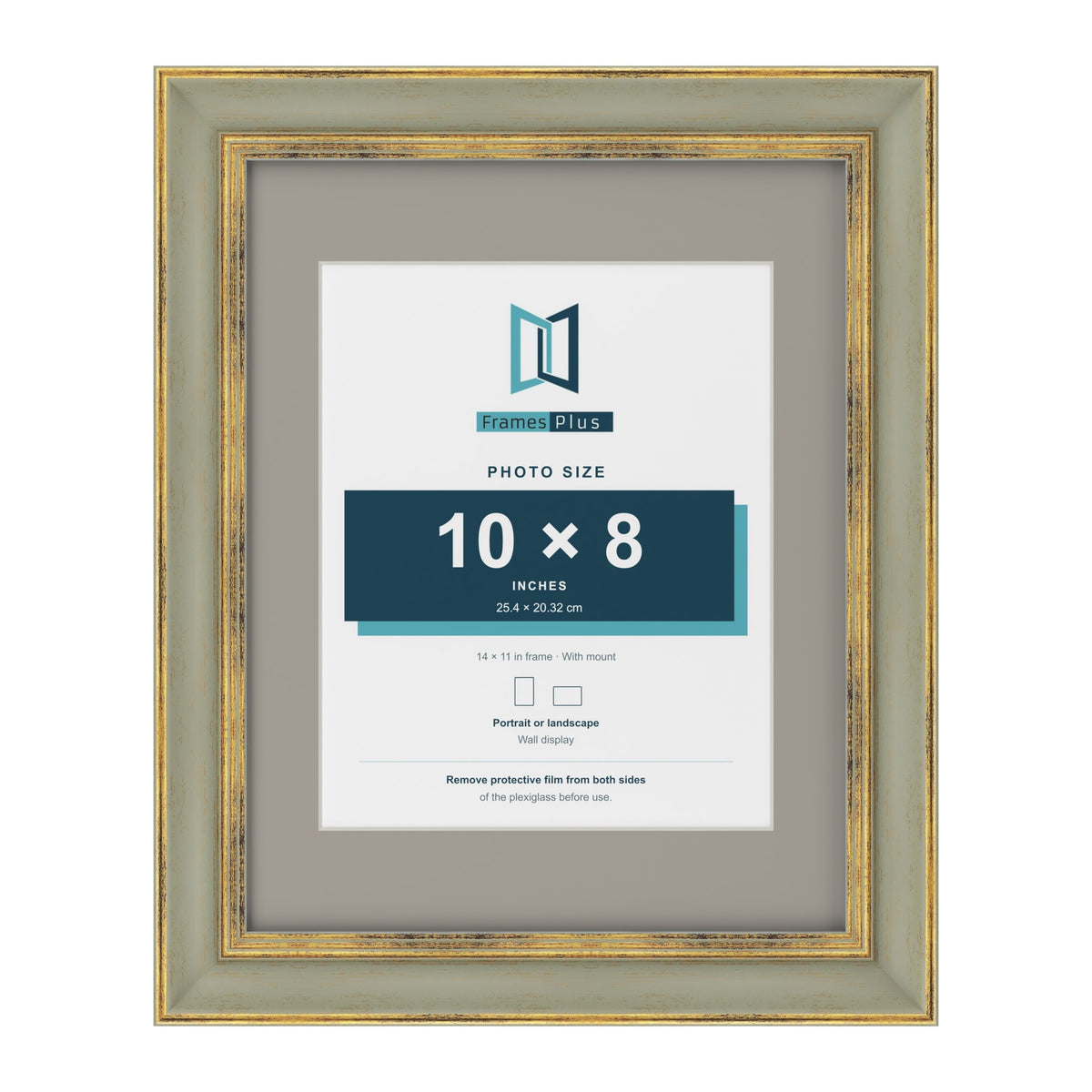 Cassis Green 14 x 11 inch picture frame with a dawn grey mount for a 10 x 8 inch photo
