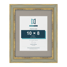 Cassis Green 14 x 11 inch picture frame with a dawn grey mount for a 10 x 8 inch photo