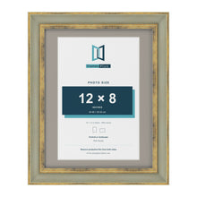 Cassis Green 14 x 11 inch picture frame with a dawn grey mount for a 12 x 8 inch photo