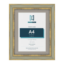 Cassis Green 14 x 11 inch picture frame with a dawn grey mount for an A4 photo