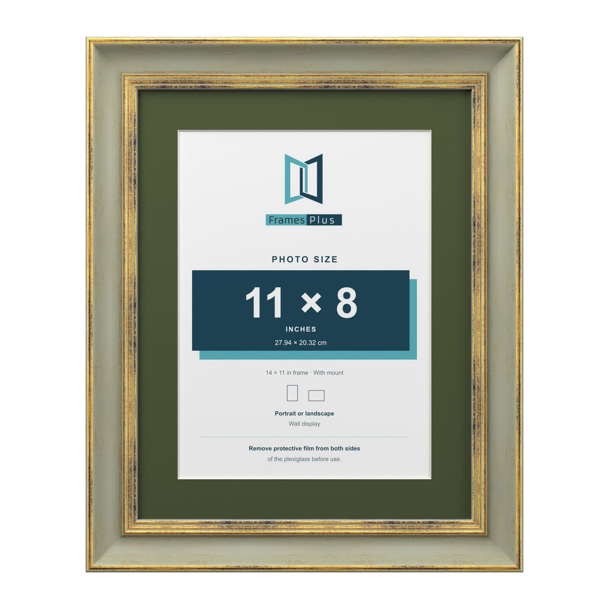 Cassis Green 14 x 11 inch picture frame with a green mount for an 11 x 8 inch photo