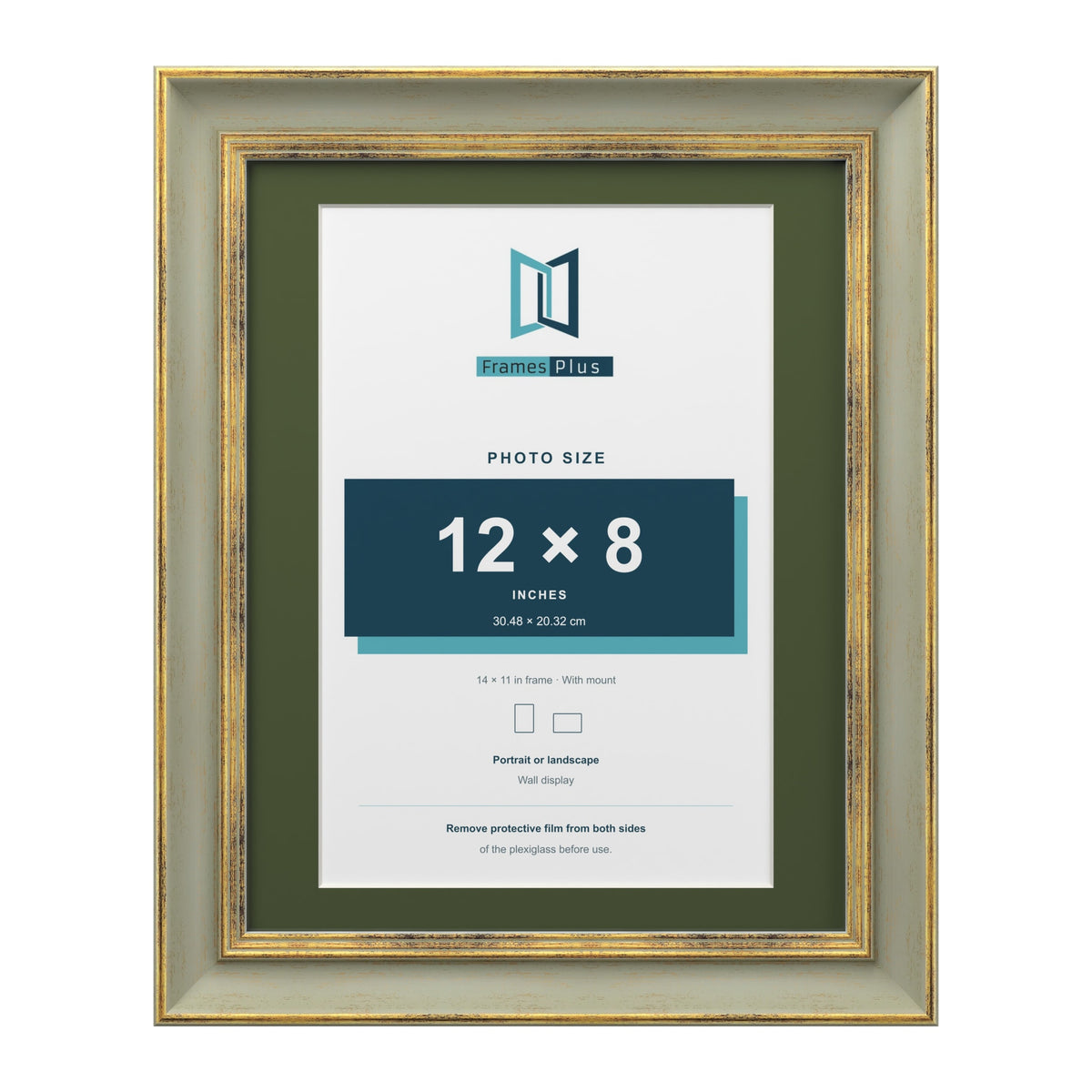 Cassis Green 14 x 11 inch picture frame with a green mount for a 12 x 8 inch photo