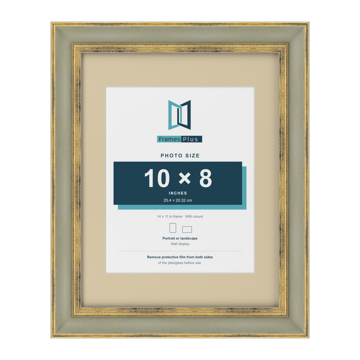 Cassis Green 14 x 11 inch picture frame with an ivory mount for a 10 x 8 inch photo