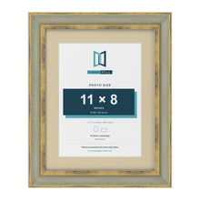 Cassis Green 14 x 11 inch picture frame with an ivory mount for an 11 x 8 inch photo