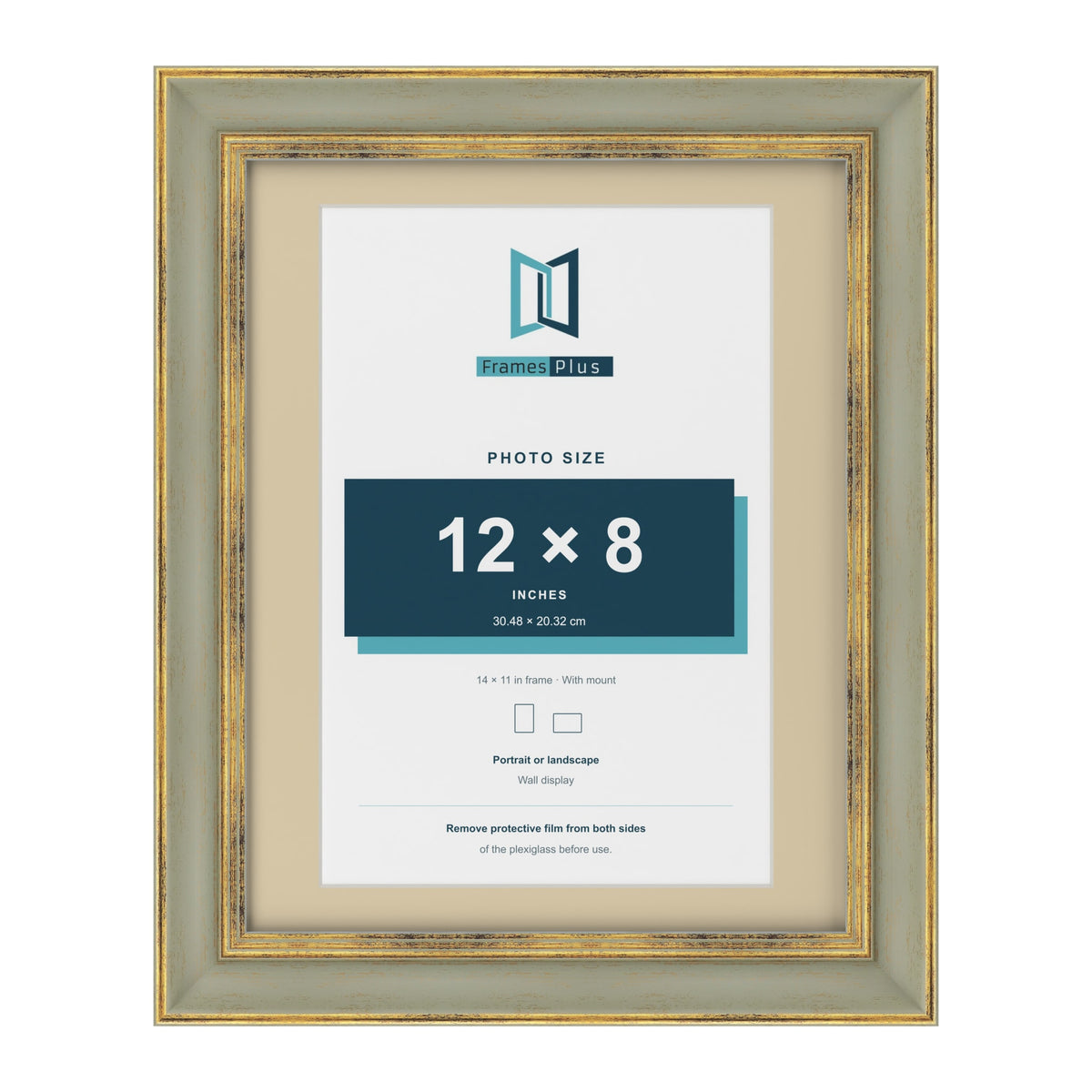 Cassis Green 14 x 11 inch picture frame with an ivory mount for a 12 x 8 inch photo