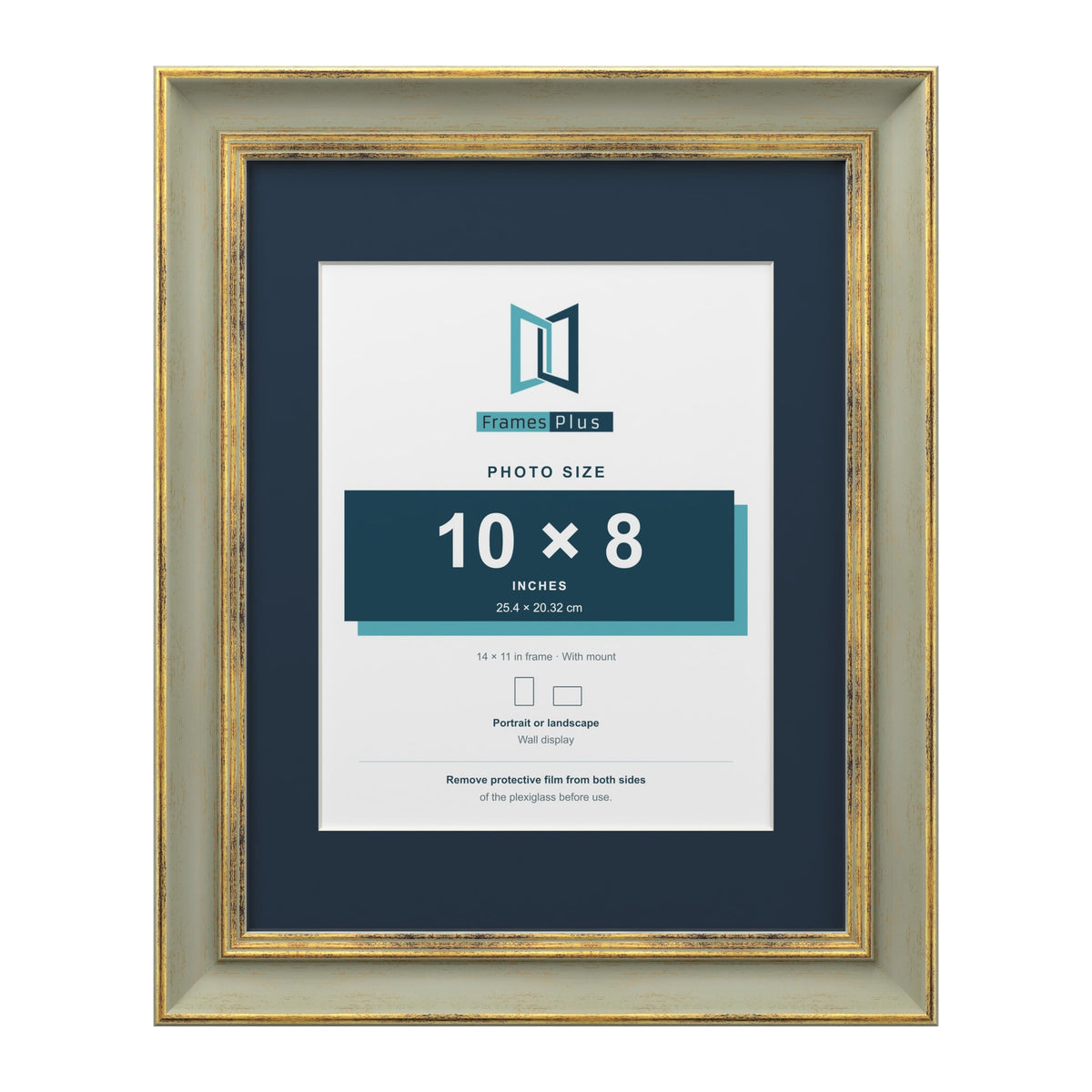 Cassis Green 14 x 11 inch picture frame with a pacific blue mount for a 10 x 8 inch photo
