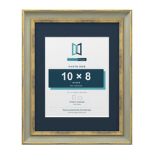 Cassis Green 14 x 11 inch picture frame with a pacific blue mount for a 10 x 8 inch photo