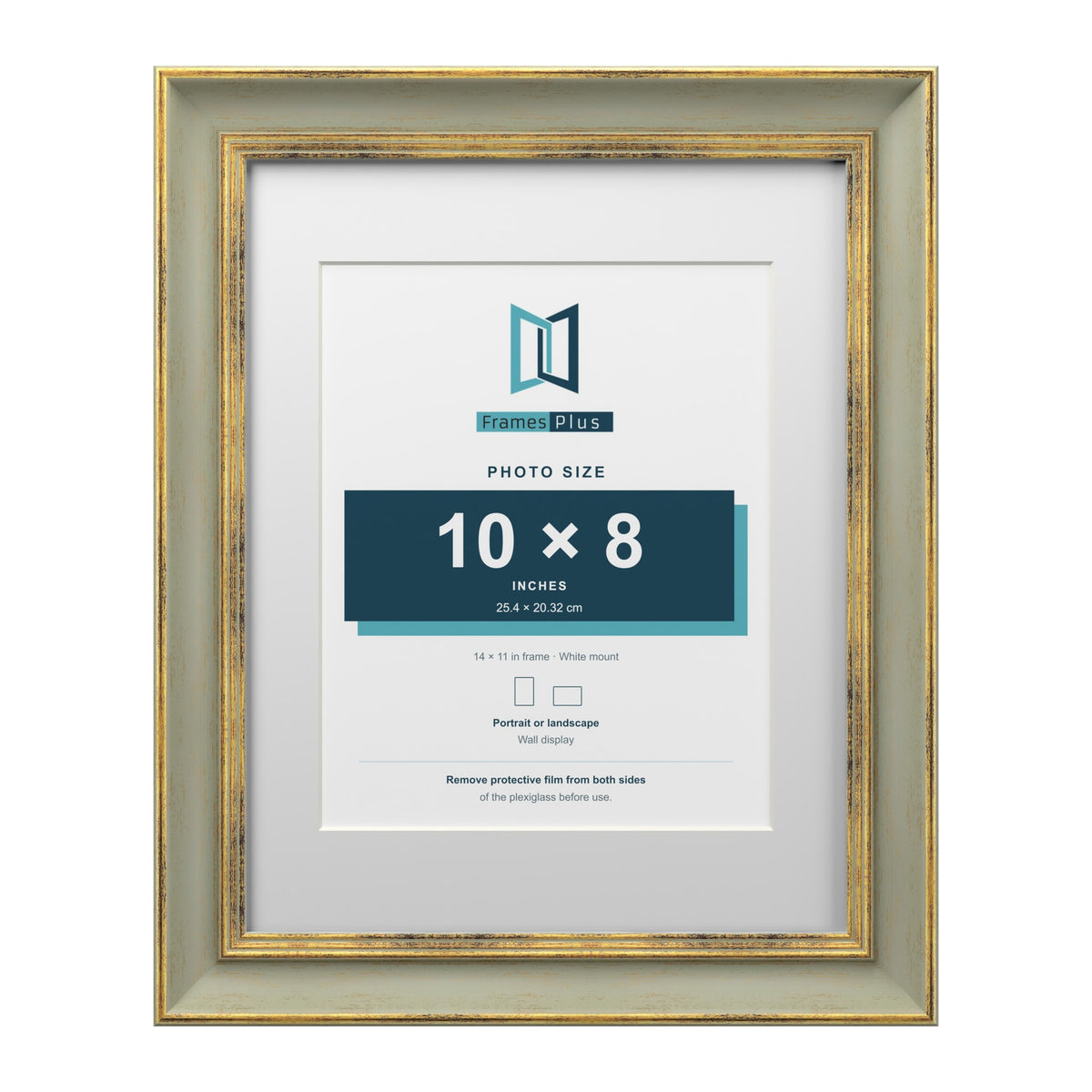 Cassis Green 14 x 11 inch picture frame with a white mount for a 10 x 8 inch photo