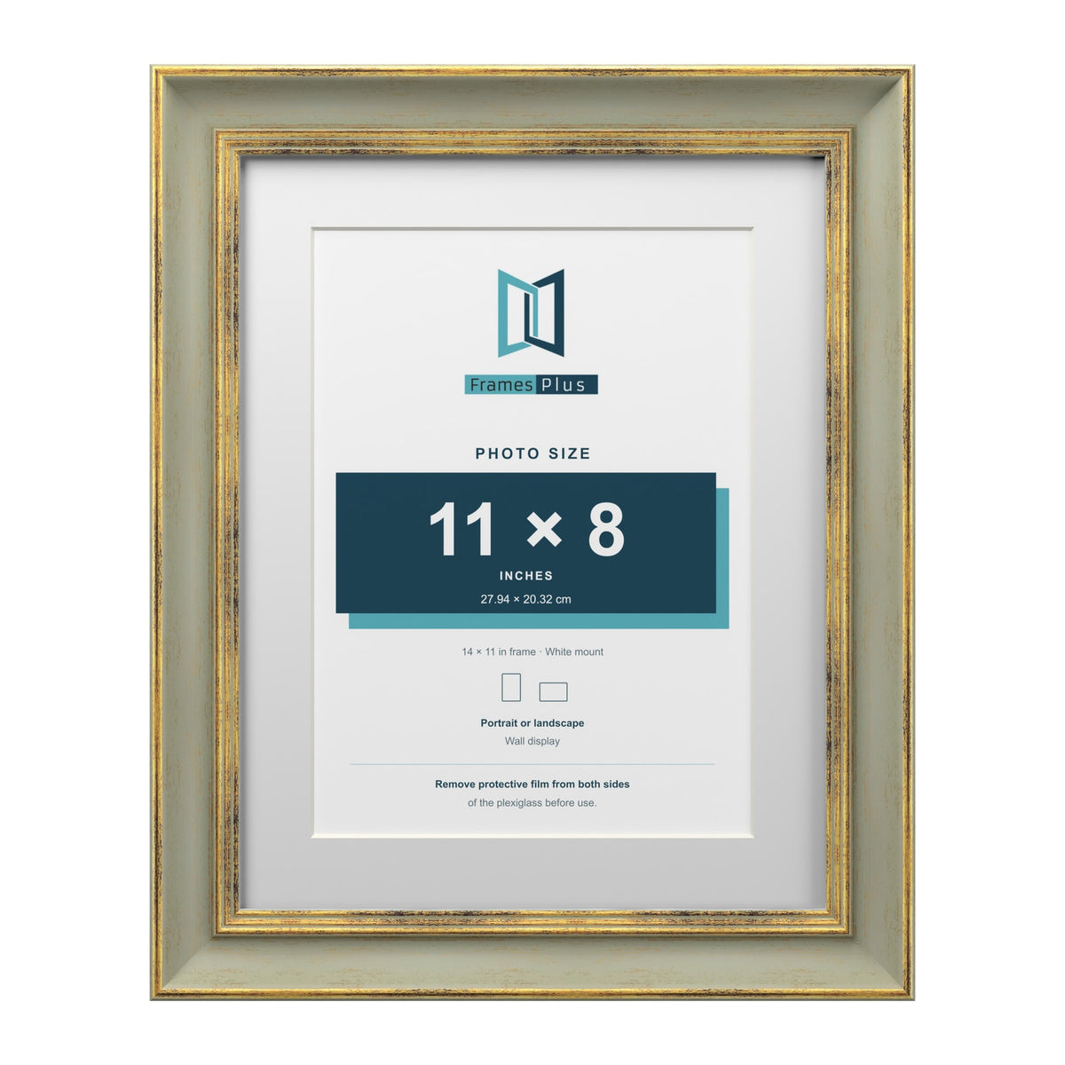 Cassis Green 14 x 11 inch picture frame with a white mount for an 11 x 8 inch photo