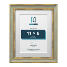 Cassis Green 14 x 11 inch picture frame with a white mount for an 11 x 8 inch photo